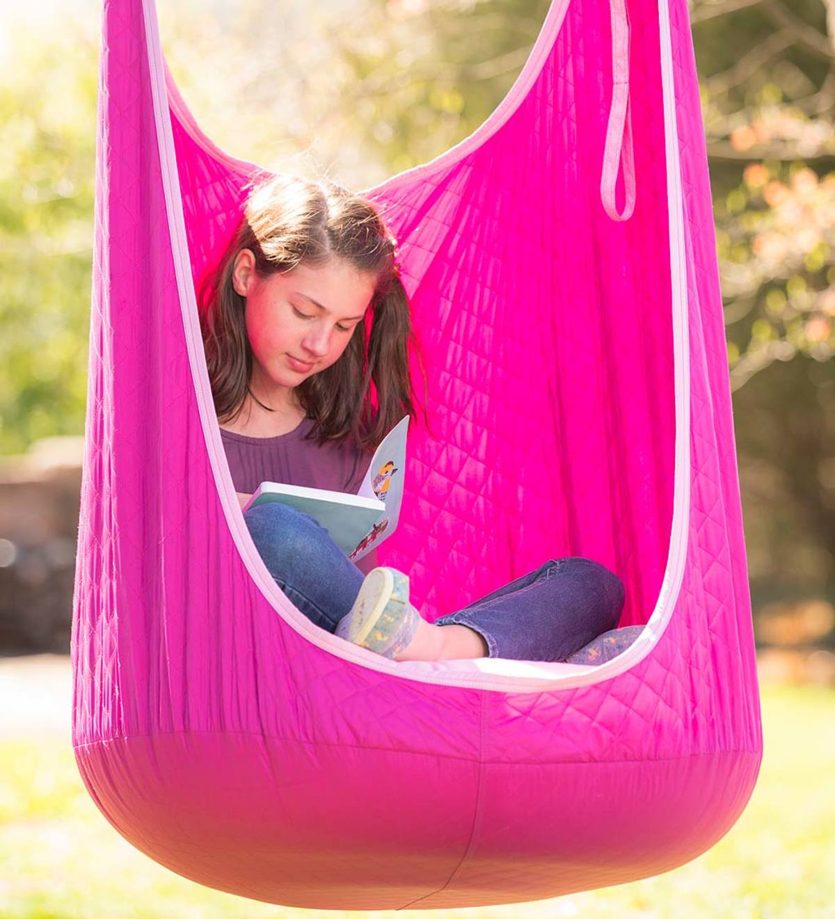 Quilted HugglePod Hanging Chair with Inflatable Cushion Fuscia